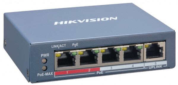 DS-3E1105P-EI Hikvision - Switch, POE EI sorozat, Smart 100Mbit PoE switch, 60W, 4+1 port